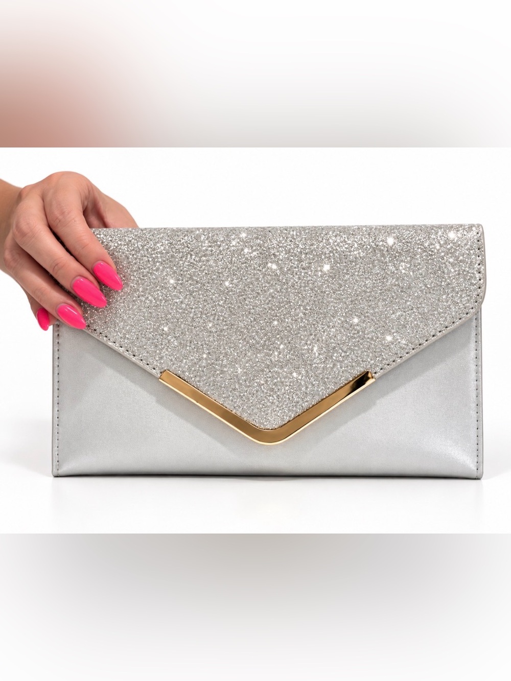 Silver Glitter Envelope Clutch Like New